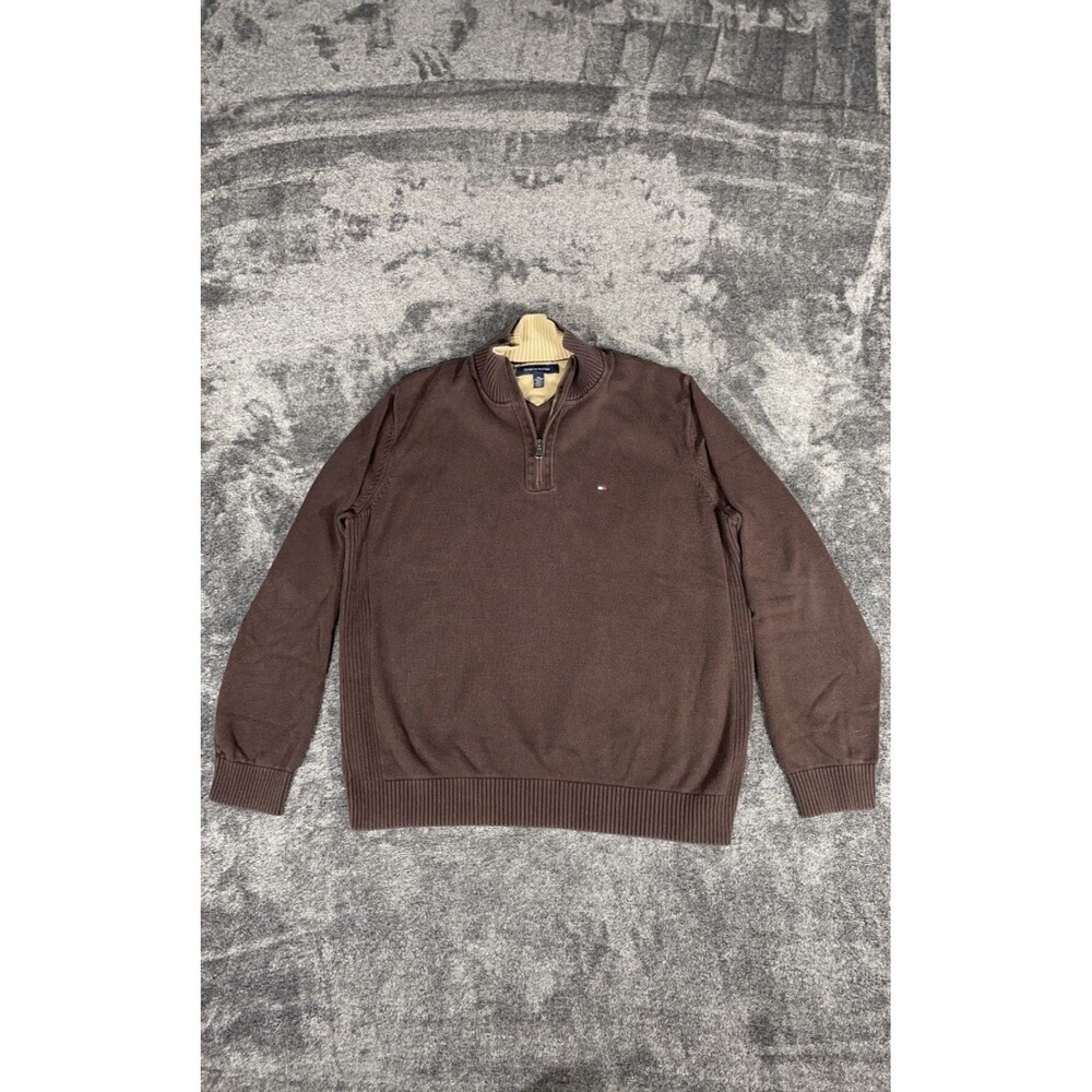 2XL Tommy Hilfiger Quaterzip Brown Tan Double Collar Sweater